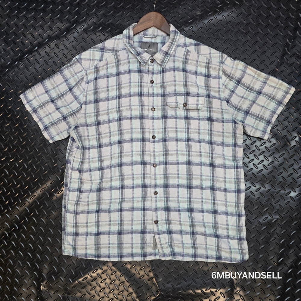 Royal Robbins Mens XL Blue Green Plaid Organic Cotton Relaxed Fit Shirt Y721005 - Picture 2 of 12